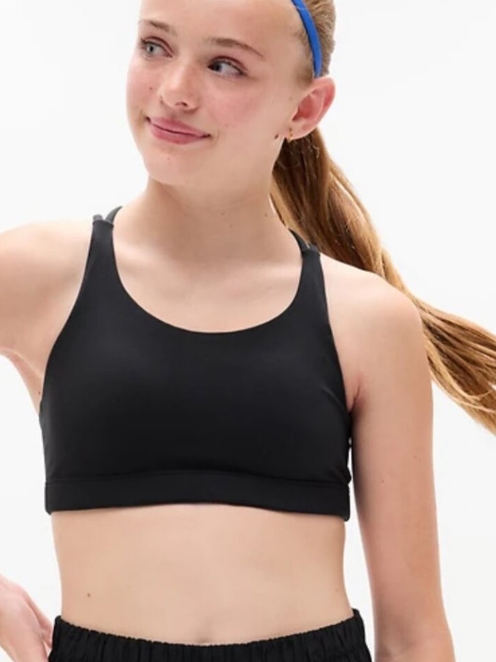 Athleta Girl Upbeat Strappy Sports Bra in Black Workout Athletic Girl's M 8/10 - Picture 3 of 6